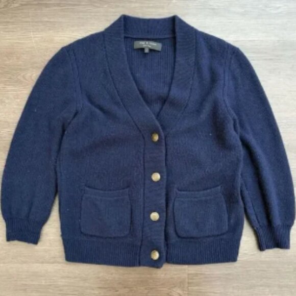 Rag & Bone Navy Blue 100% Wool Knit Cardigan Sweater Size Medium Women's - Picture 1 of 6